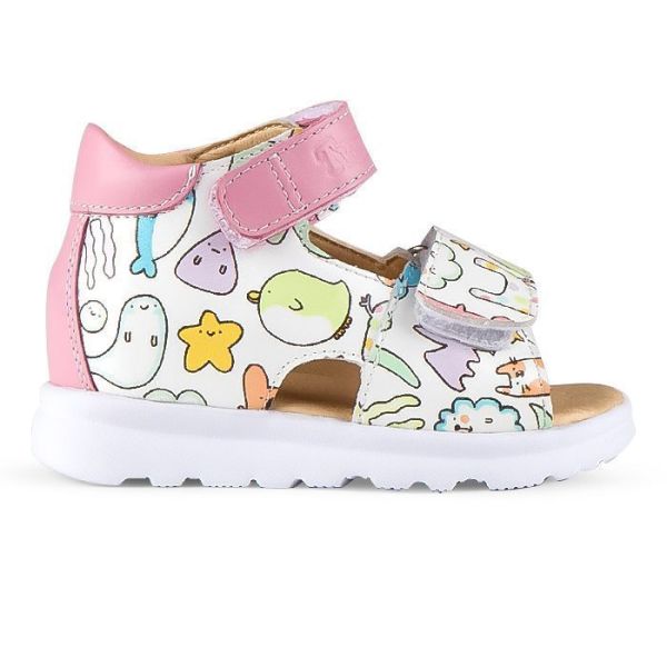 Сандалии ортопедические детские TWIKI TW-190-2 кожаные с открытым носом цвет белый, розовый, принт 