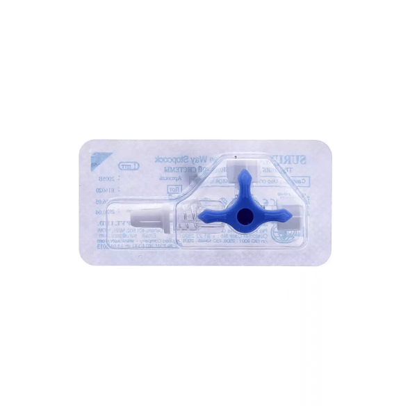 Переходник (краник) 3-х ходовой SURUWAY - для многоходового соединения различных инфузионных магистралей, синий, 50 шт